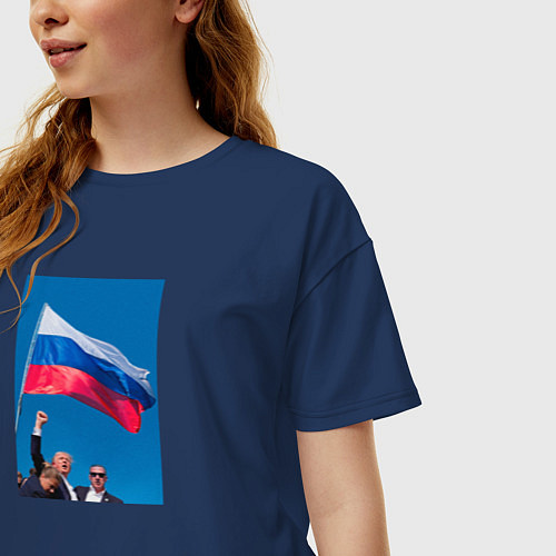 Женская футболка оверсайз Дональд Трамп за Россию / Тёмно-синий – фото 3