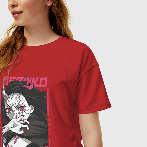 Женская футболка оверсайз Клинок рассекающий демонов Незуко kimetsu no yaiba / Красный – фото 3