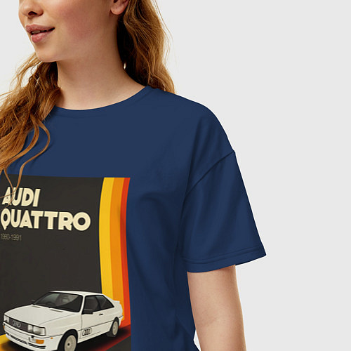 Женская футболка оверсайз Audi Quattro автомобиль / Тёмно-синий – фото 3