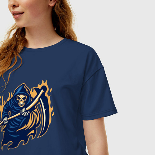 Женская футболка оверсайз Fire reaper / Тёмно-синий – фото 3
