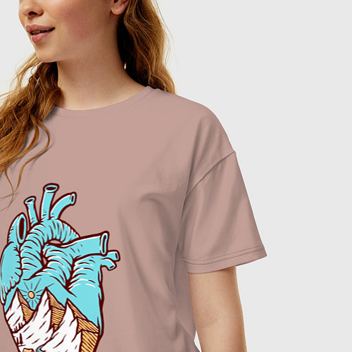 Женская футболка оверсайз Сердце и горы / Пыльно-розовый – фото 3