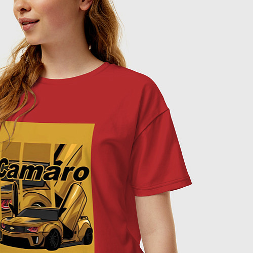 Женская футболка оверсайз Chevrolet Camaro авто / Красный – фото 3