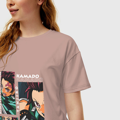 Женская футболка оверсайз Клинок рассекающий демонов Kamado Tanjiro / Пыльно-розовый – фото 3