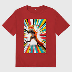 Футболка оверсайз женская Лиса на вечеринке, цвет: красный