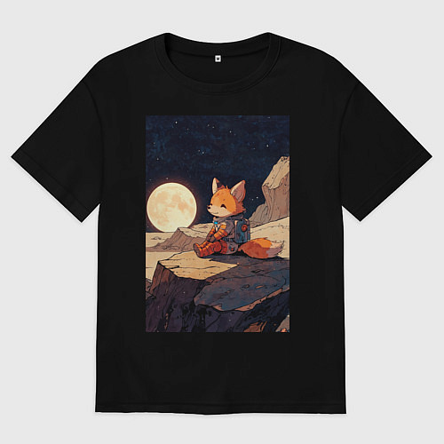 Женская футболка оверсайз Лиса в космосе / Черный – фото 1