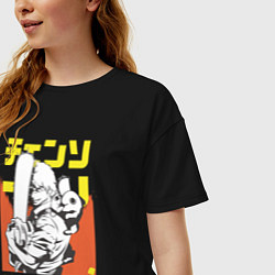 Футболка оверсайз женская Человек-бензопила Денджи Почита демон собака, цвет: черный — фото 2