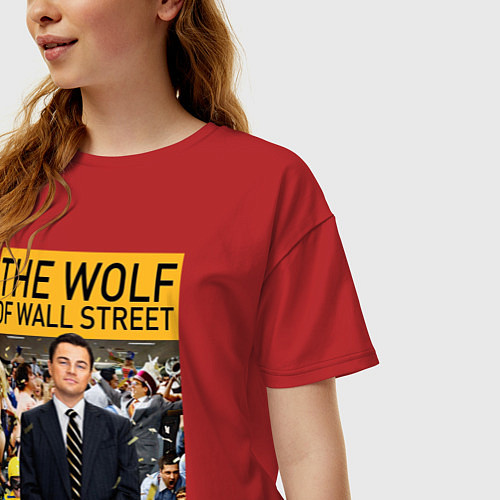 Женская футболка оверсайз The wolf of wall street - Leo / Красный – фото 3