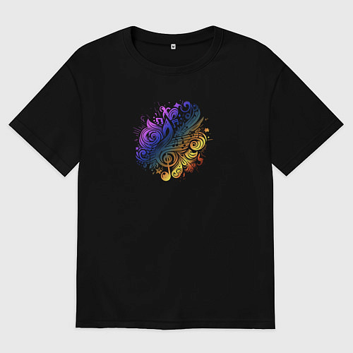 Женская футболка оверсайз Орнамент со скрипичным ключом / Черный – фото 1