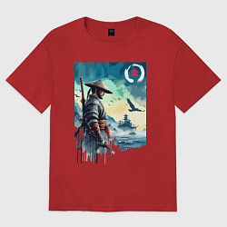 Футболка оверсайз женская Японский самурай - призрак Цусимы, цвет: красный