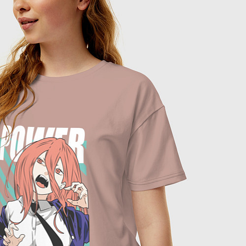 Женская футболка оверсайз Человек-бензопила Пауэр Power / Пыльно-розовый – фото 3