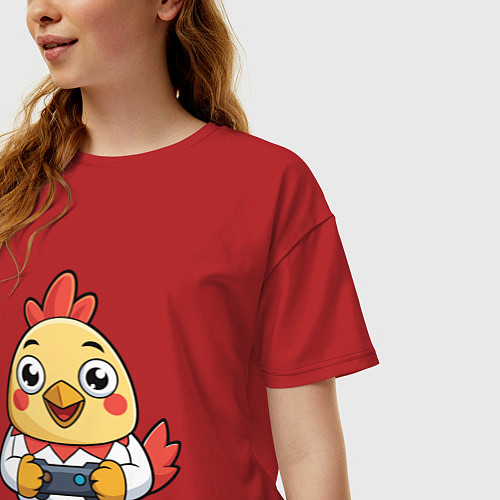 Женская футболка оверсайз Цыпленок геймер / Красный – фото 3
