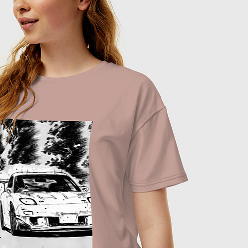 Женская футболка оверсайз Mazda rx-7 автомобиль гоночный / Пыльно-розовый – фото 3