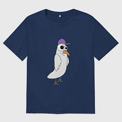 Футболка оверсайз женская Странный птиц птица голубь в кепке чайка на стиле, цвет: тёмно-синий