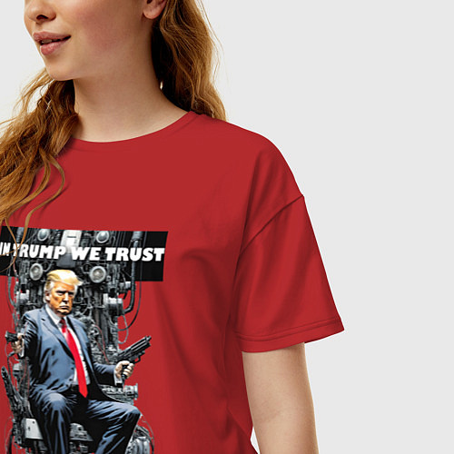 Женская футболка оверсайз Trump with two pistols - cyberpunk / Красный – фото 3