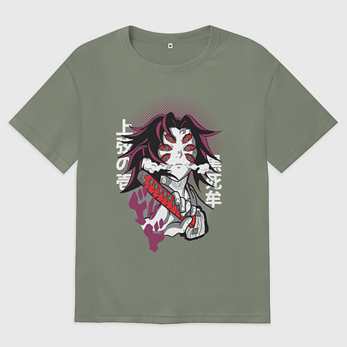 Женская футболка оверсайз Клинок рассекающий демонов 1 Высшая Луна Кокушибо / Авокадо – фото 1