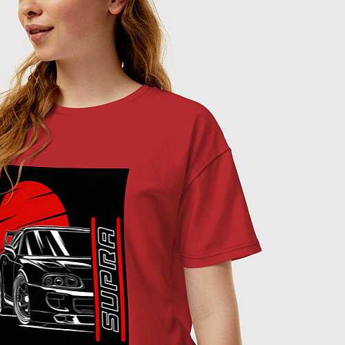 Женская футболка оверсайз Toyota Supra авто / Красный – фото 3