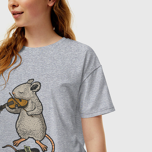 Женская футболка оверсайз Мышонок скрипач / Меланж – фото 3