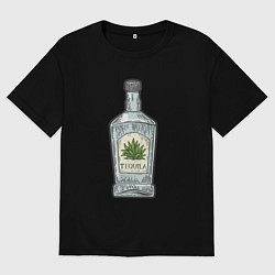 Футболка оверсайз женская Бутылка текилы, цвет: черный