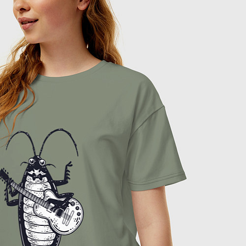 Женская футболка оверсайз Таракан гитарист / Авокадо – фото 3