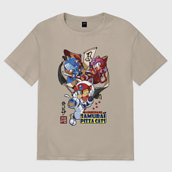 Футболка оверсайз женская Samurai pizza cats, цвет: миндальный