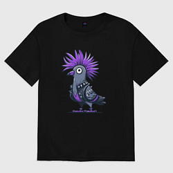 Футболка оверсайз женская Мультяшный голубь панк с ирокезом, цвет: черный