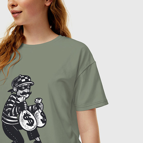 Женская футболка оверсайз Вор с мешками денег / Авокадо – фото 3