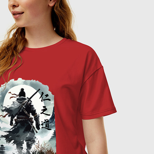 Женская футболка оверсайз Призрак Цусимы - Японский самурай / Красный – фото 3