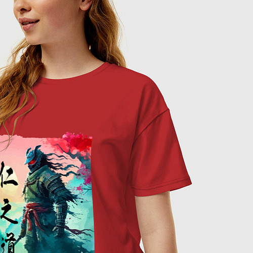 Женская футболка оверсайз Japanese samurai - ghost of Tsushima sketch / Красный – фото 3