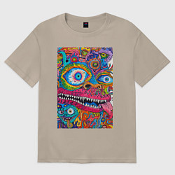 Футболка оверсайз женская Психоделический монстр, цвет: миндальный