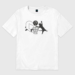 Футболка оверсайз женская Баскетбольный кот, цвет: белый
