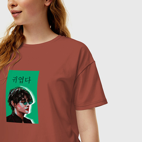 Женская футболка оверсайз Техен зеленый / Кирпичный – фото 3