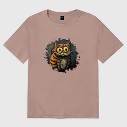 Футболка оверсайз женская Большеглазый рыжий кот маслом, цвет: пыльно-розовый