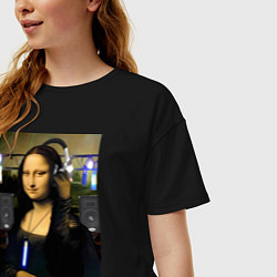 Футболка оверсайз женская Мона Лиза диджей, цвет: черный — фото 2