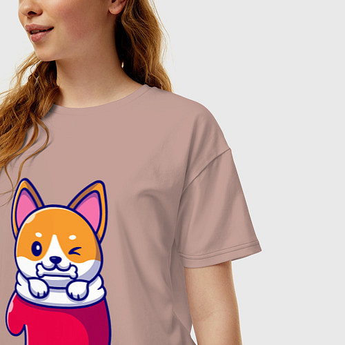 Женская футболка оверсайз Собачка в варежке / Пыльно-розовый – фото 3