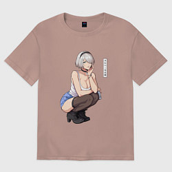 Футболка оверсайз женская Современная 2b - Nier automata, цвет: пыльно-розовый