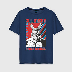 Футболка оверсайз женская Моя геройская академия All Might pease symbol, цвет: тёмно-синий