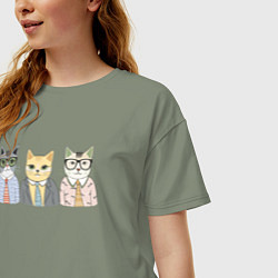 Футболка оверсайз женская Деловые котики офисные, цвет: авокадо — фото 2