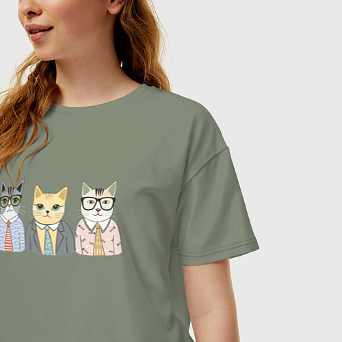 Женская футболка оверсайз Деловые котики офисные / Авокадо – фото 3