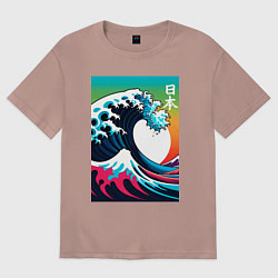 Футболка оверсайз женская Japanese wave - ai art, цвет: пыльно-розовый