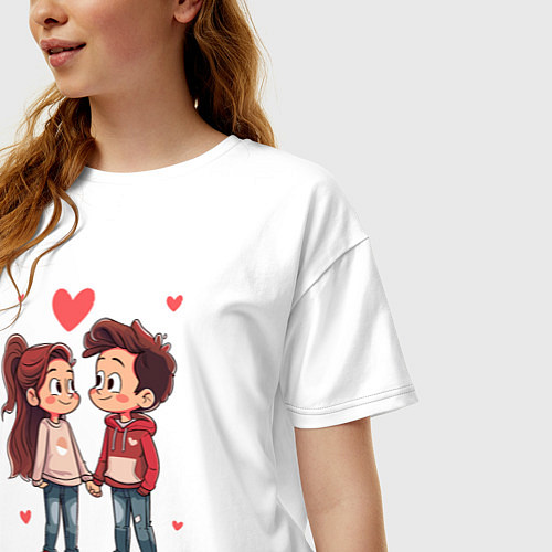 Женская футболка оверсайз Влюблённые подростки / Белый – фото 3
