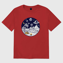 Футболка оверсайз женская Космический остров, цвет: красный