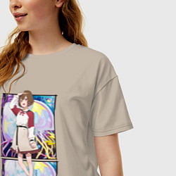 Футболка оверсайз женская Махиру Кодзуки - медуза не умеет плавать в ночи, цвет: миндальный — фото 2