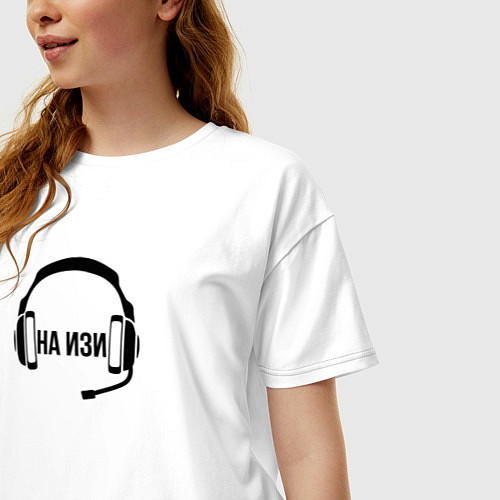 Женская футболка оверсайз На изи - наушники / Белый – фото 3