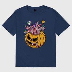 Футболка оверсайз женская Осьминог в тыкве, цвет: тёмно-синий