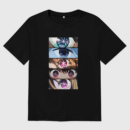 Женская футболка оверсайз Звездное детя 2 - много глаз смотрят / Черный – фото 1