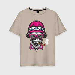 Футболка оверсайз женская Череп в панаме, цвет: миндальный