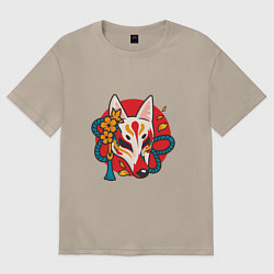 Футболка оверсайз женская Лиса самурай, цвет: миндальный