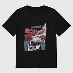 Футболка оверсайз женская Человек-бензопила Аки Хаякава Aki Hayakawa лис, цвет: черный