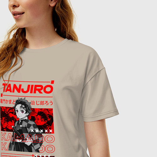 Женская футболка оверсайз Тандзиро Камадо Клинок рассекающий демонов стиль / Миндальный – фото 3