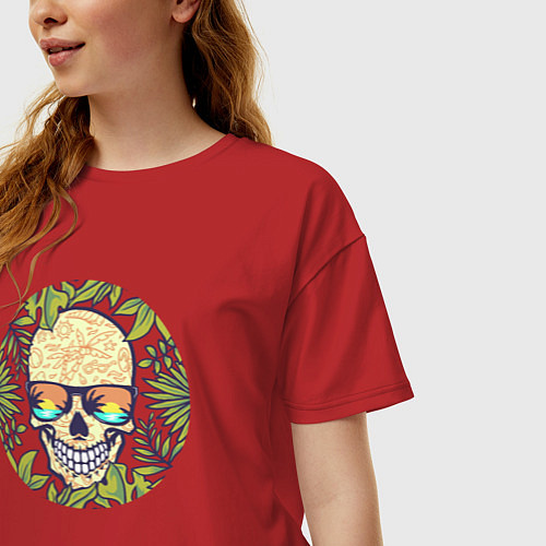 Женская футболка оверсайз Skull and nature / Красный – фото 3
